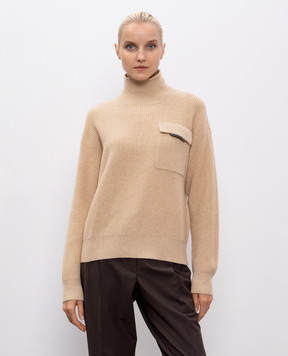 Brunello Cucinelli Бежевий светр з кашеміру з ланцюжком моніль M12721704
