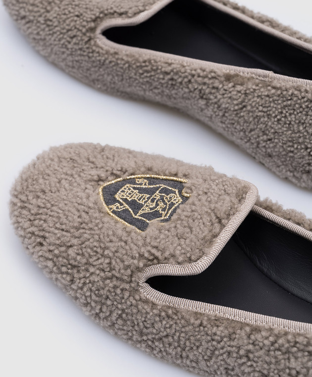 Brunello Cucinelli Сірі шкіряні балетки з хутром MZMKC2849 зображення 5