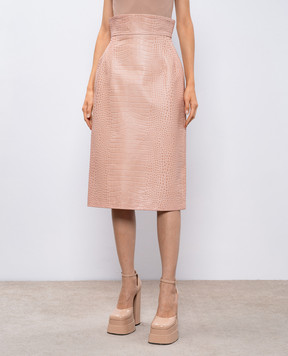 Ermanno Scervino Розовая кожаная юбка с тиснением под кожу крокодила D452O704IYR