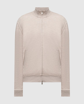 Brunello Cucinelli Бежевая меланжевая спортивная куртка из кашемира и шелка MM8359089G