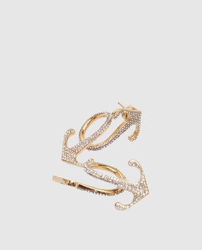 Off-White Золотое кольцо в виде логотипа Arrow с кристаллами. OWOD29AF24MET001