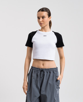 Off-White Белый топ в рубчике с логотипом OWAA13BS25JER001