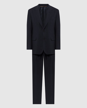Canali Синий костюм из шерсти с нашивкой логотипа AR050021729076