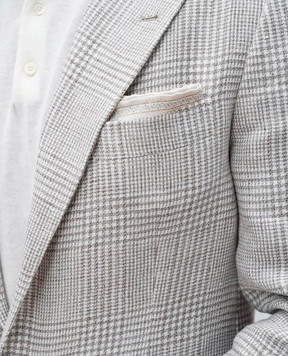 Brunello Cucinelli Бежевый платок-паше из шелка в геометрический принт MR8900091