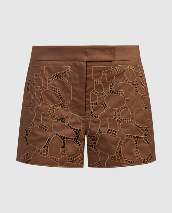 Brown shorts EDMOND with openwork embroidery