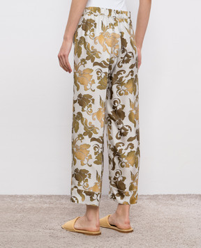 Max Mara Белые штаны LEDA из шелка в цветочный принт. LEDA