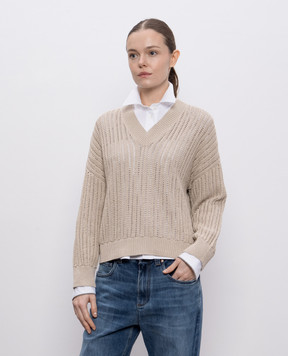 Brunello Cucinelli Бежевый пуловер с цепочкой мониль MSB581812