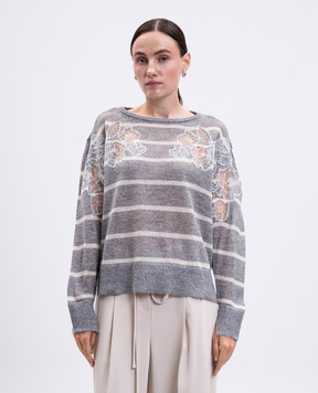Twinset Сірий джемпер з вовною в смужку 252TP3252