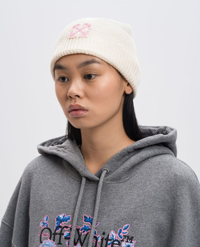 Off-White Бежева шапка з вовни з логотипом Arrow OWLC018F24KNI003