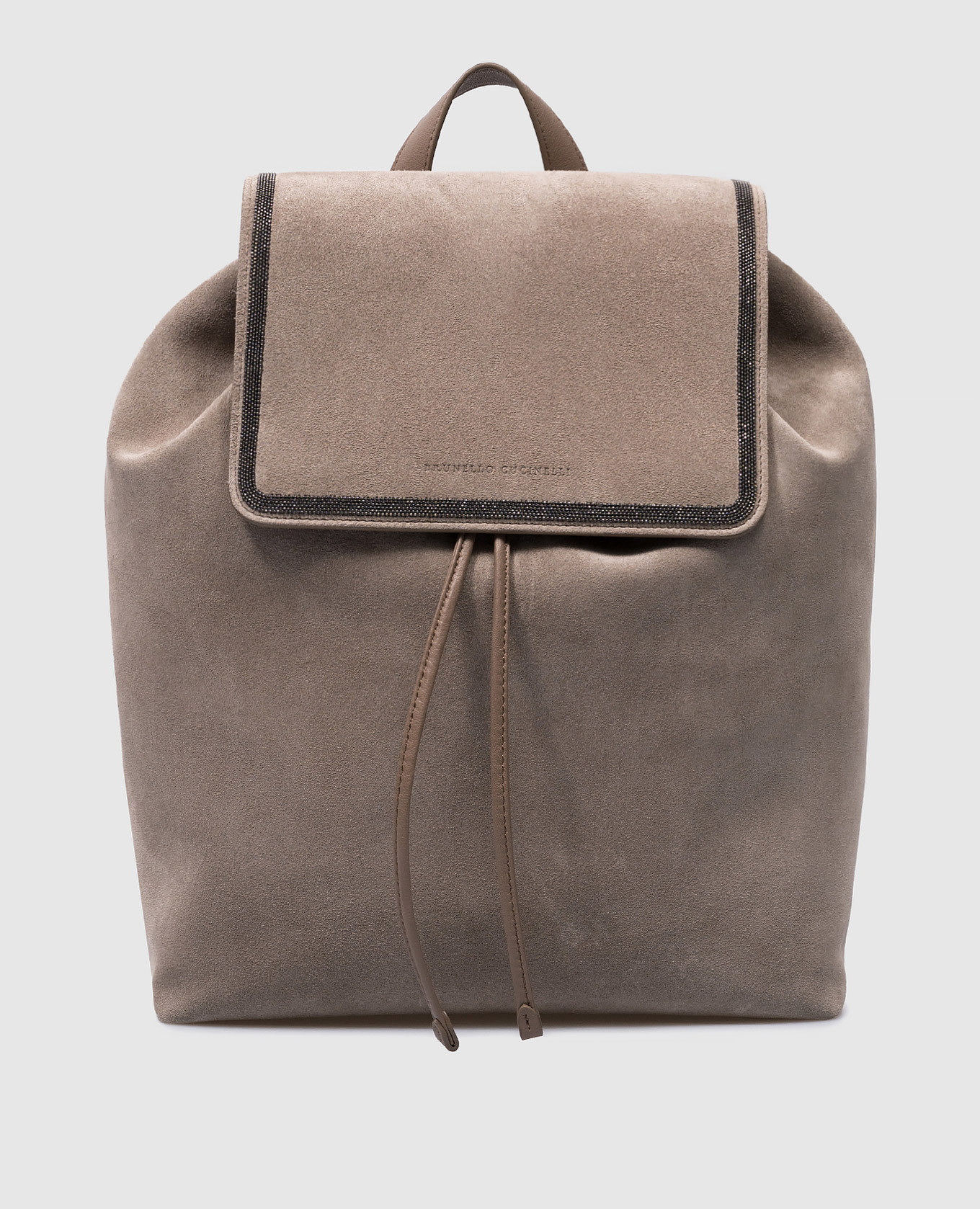 Beige leather backpack with monil chain