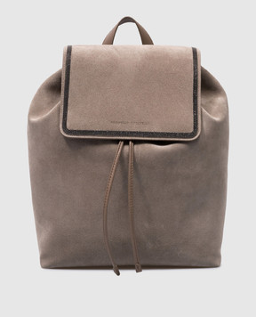 Brunello Cucinelli Бежевый кожаный рюкзак с цепочкой мониль MBFXD2217