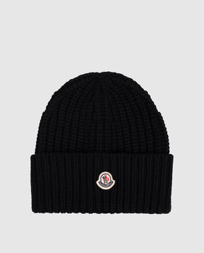 Moncler Чорна шапка з вовни та кашеміру з нашивкою логотипа K20933B00035M4281