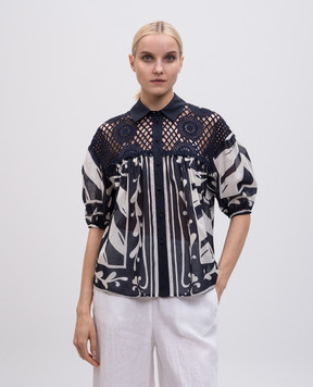 Twinset Синяя блуза в принт с макраме 251LM2CAA