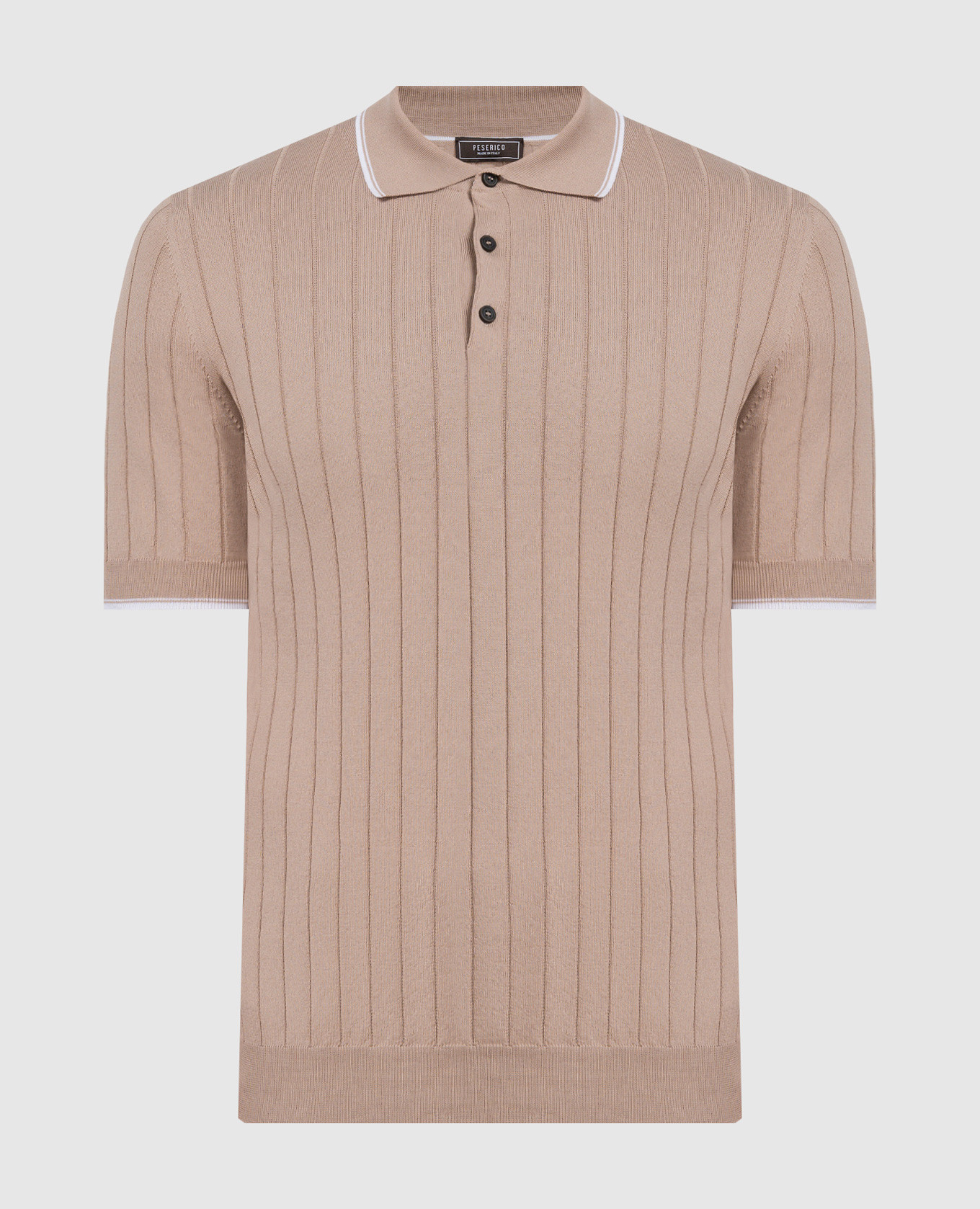 Beige polo shirt with a textured stripe