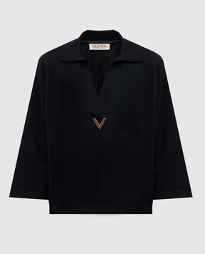 Valentino Синий свитер из шерсти с логотипом V Gold 5B3KC56V8MJ