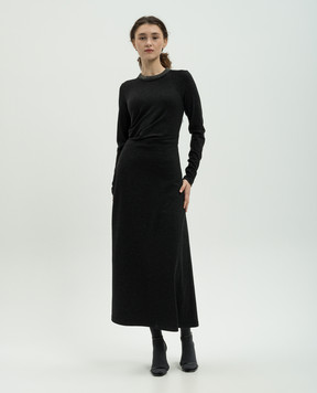Brunello Cucinelli Черное платье из шерсти с цепочкой мониль MPR25AHR33