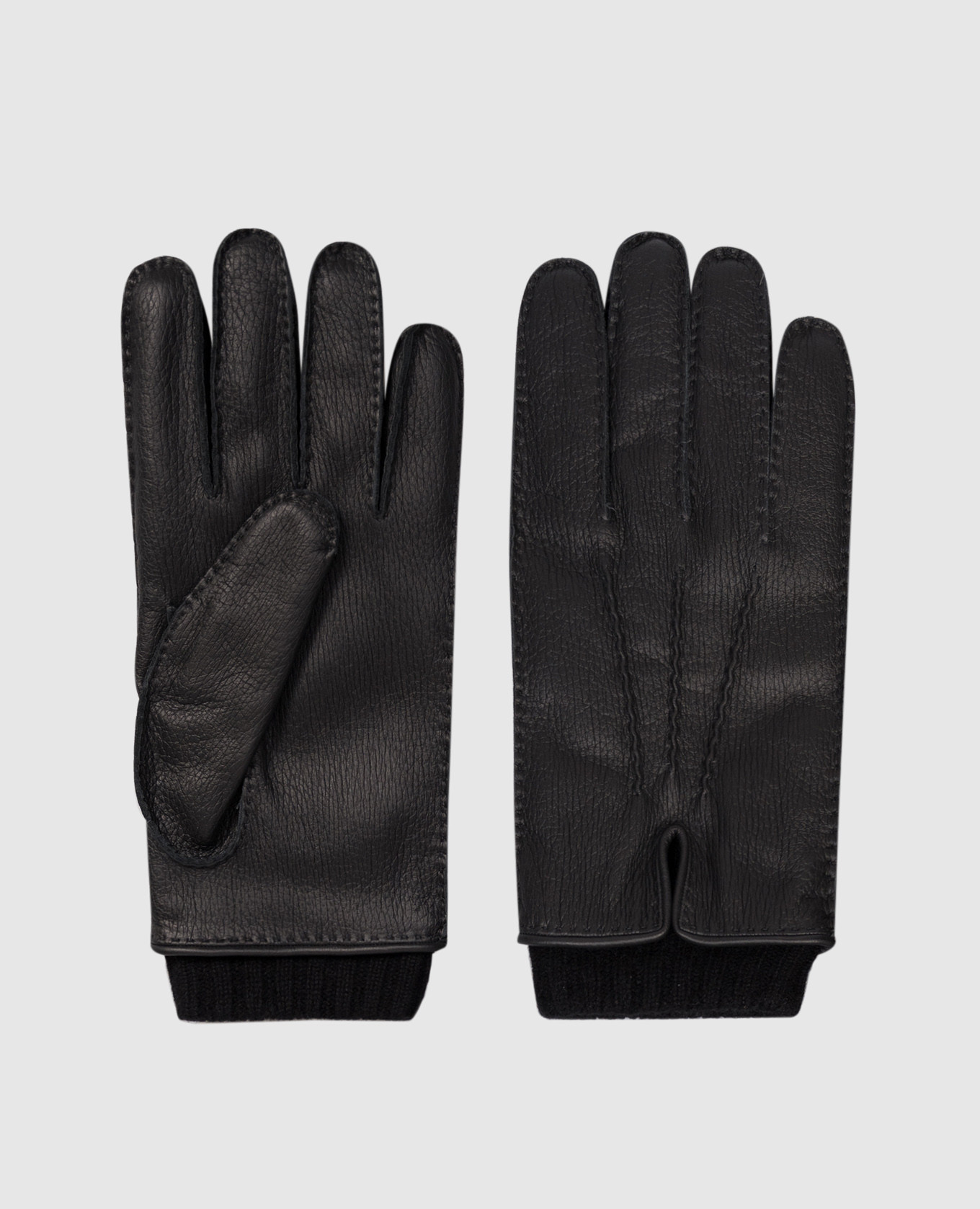 

Черные кожаные перчатки с кашемиром, Черный, Перчатки
