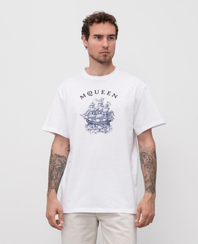 Alexander McQueen Біла футболка з брендовим принтом 839224QTADX