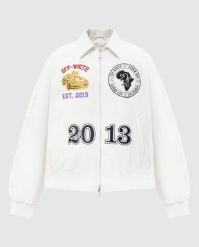 Off-White Белая кожаная куртка с брендовыми нашивками OMJA123S25LEA001