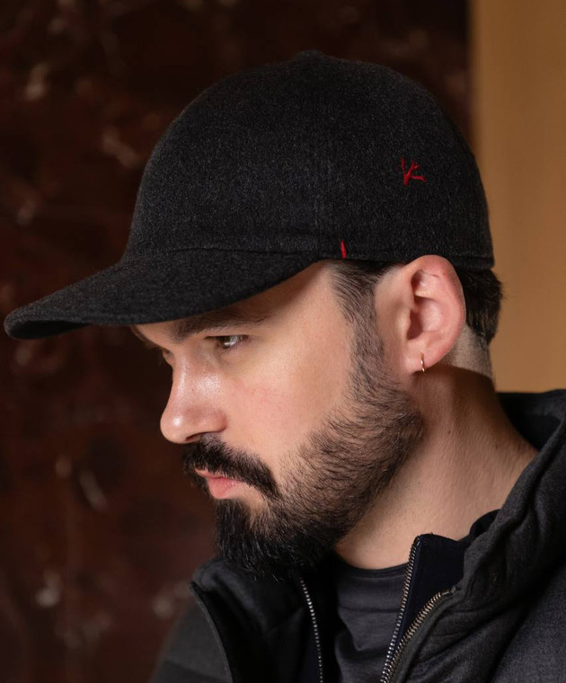 ISAIA Серая кепка из кашемира с вышивкой логотипа BRT01193560 изображение 5