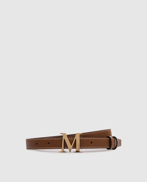 Max Mara Коричневый кожаный ремень CLASSIC с монограммой логотипа MCLASSIC20