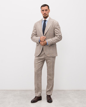 Brunello Cucinelli Бежевый костюм из шелка, шерсти и кашемира в клетку MA479LDFV2
