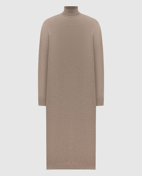 Brunello Cucinelli Бежевое платье из кашемира с цепочкой мониль M12723A93