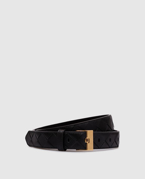 Bottega Veneta Чорний шкіряний ремінь з плетінням 799048V4R43