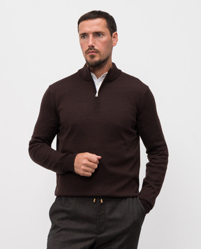 Cashmere&Whiskey Коричневий джемпер з вовни мериноса з блискавкою 77397