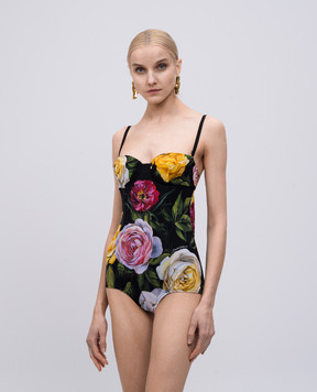 Dolce&Gabbana Чорний купальник в квітковий принт O9A13JFSG9R