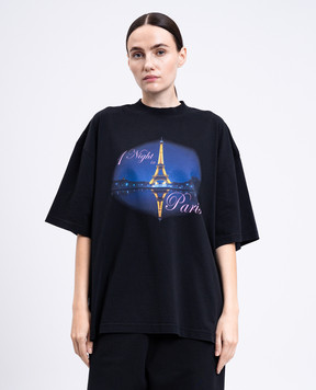 Vetements Чорна футболка вільного крою з брендовим принтом UH76TR410Bw
