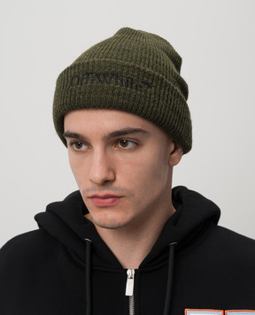 Off-White Зелена шапка з вовни з вишивкою логотипа OMLC048F24KNI001