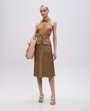 Twinset Коричнева сукня-сорочка з емблемою 251TT2270