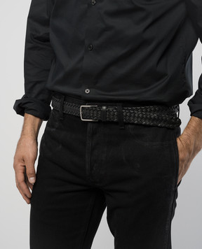 Bottega Veneta Чорний шкіряний ремінь Intrecciatio 797776V0013