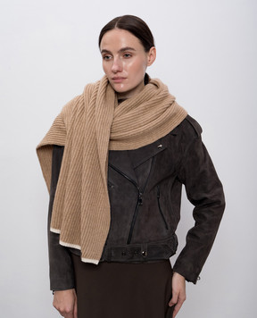 Brunello Cucinelli Бежевий шарф з кашеміру з ланцюжком моніль M12504989