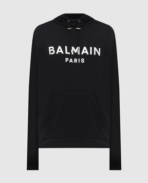 Balmain Чорне худі з принтом логотипа DH1JR002BB65