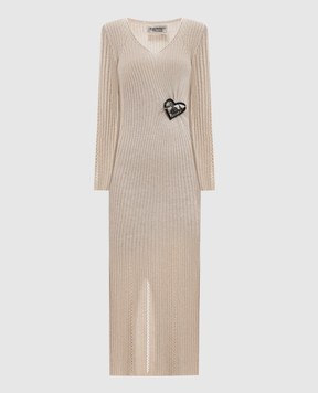 Twinset Бежевое платье с шерстью в рубчик 242TP3440
