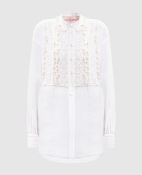 Valentino Белая блуза с леном с рюшами 6B3AEAB390D