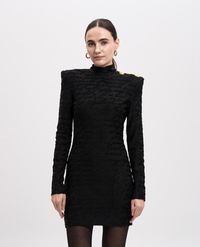 Balmain Чорна сукня-футляр міні в фактурний візерунок EF1R9264JJ89