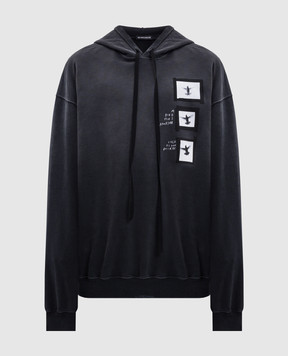 Ann Demeulemeester Чорне худі Ollie з принтом B0013212FA639