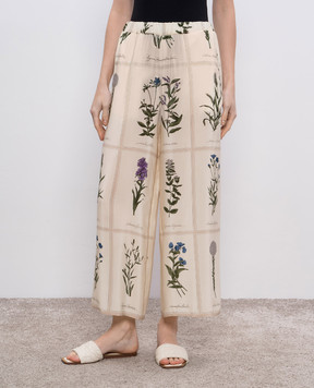 Max Mara Weekend Бежеві штани LORY із шовку в принт LORY
