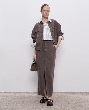 Brunello Cucinelli Серая джинсовая юбка Chino с кожаным патчем логотипа ML996G3822