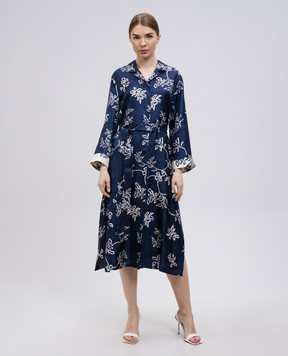 Max Mara Синее платье-рубашка TIMEO из шелка в цветочный принт TIMEO