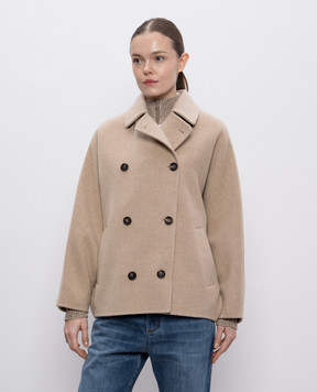 Brunello Cucinelli Бежевое двубортное пальто из шерсти и кашемира MD5327871