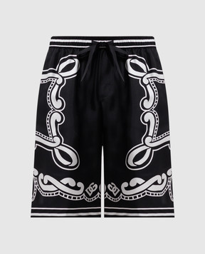 Dolce&Gabbana Черные шорты из шелка в принт Bandana GV37ATHI1WF