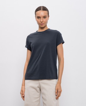 Brunello Cucinelli Синя футболка з відворотами M0T18BD200
