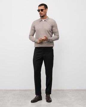 Bertolo Cashmere Бежевое поло из шерсти и шелка в тканом узоре 902518002531