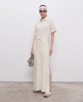 Brunello Cucinelli Бежевое платье макси с льном MH126A5322