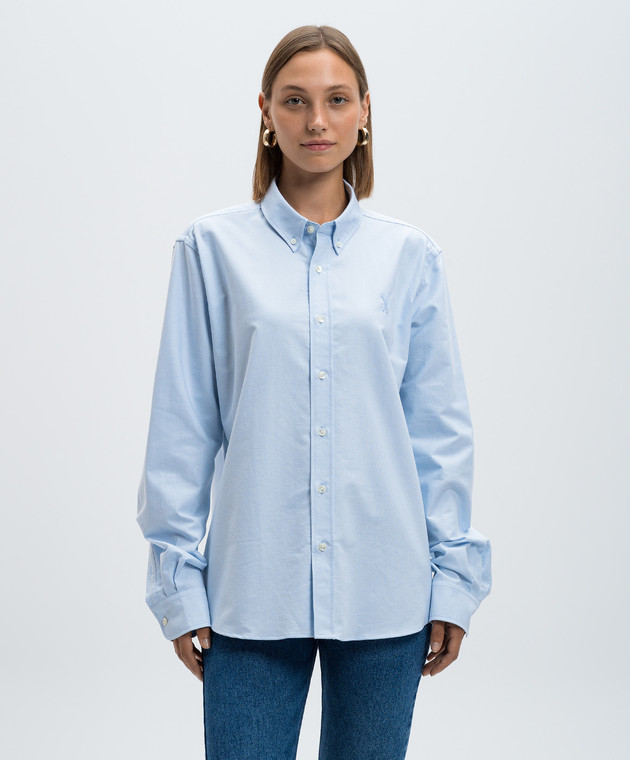 Ami Paris Голубая рубашка с вышивкой Ami de Coeur USH060CO0031 изображение 3