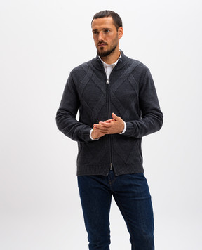 Cashmere&Whiskey Серый кардиган из мериноса шерсти в узор. CH08
